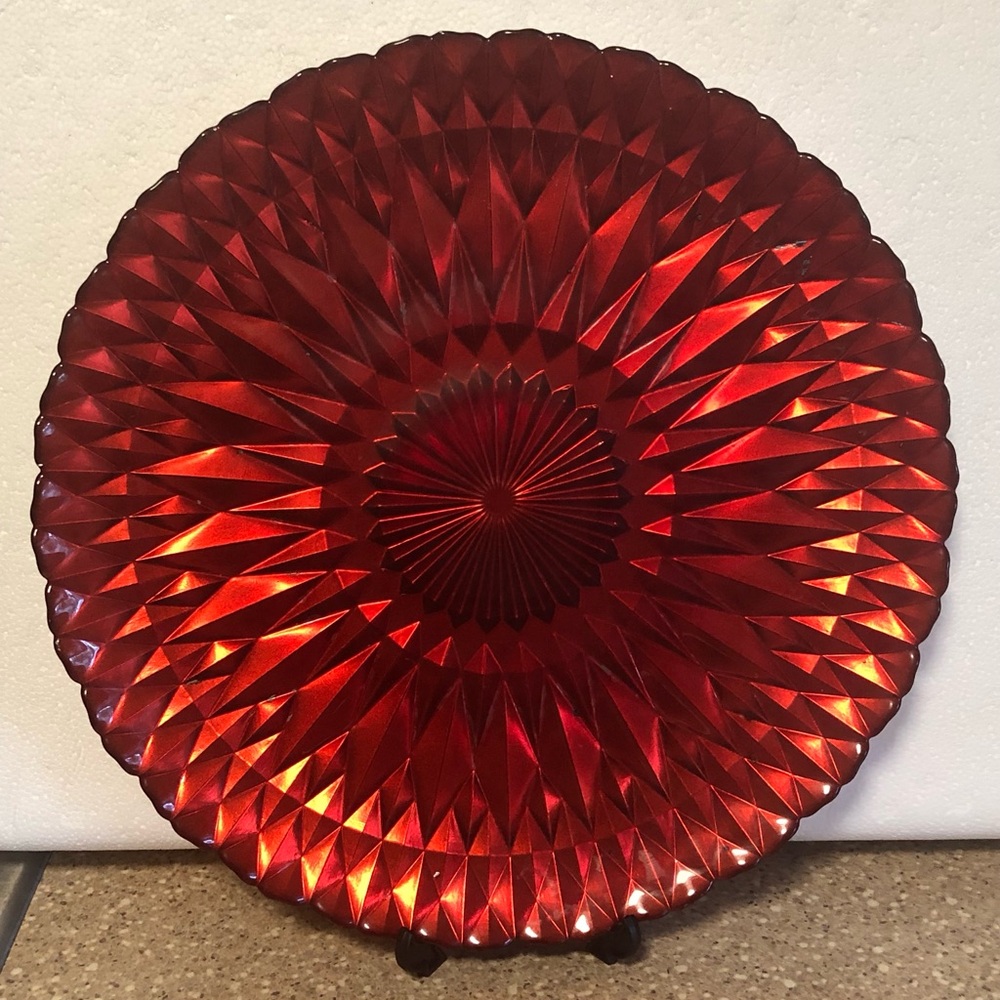 Decorative Deep Ruby Red Glass Plate